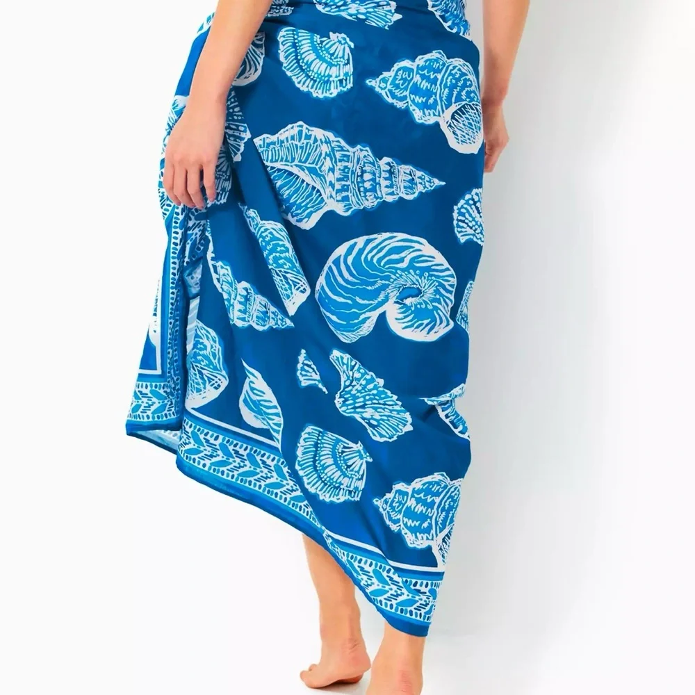 Brand New Lilly Pulitzer Sharol Pareo Cover-Up Barton Blue Shell Of A Good Time - Picture 2 of 6